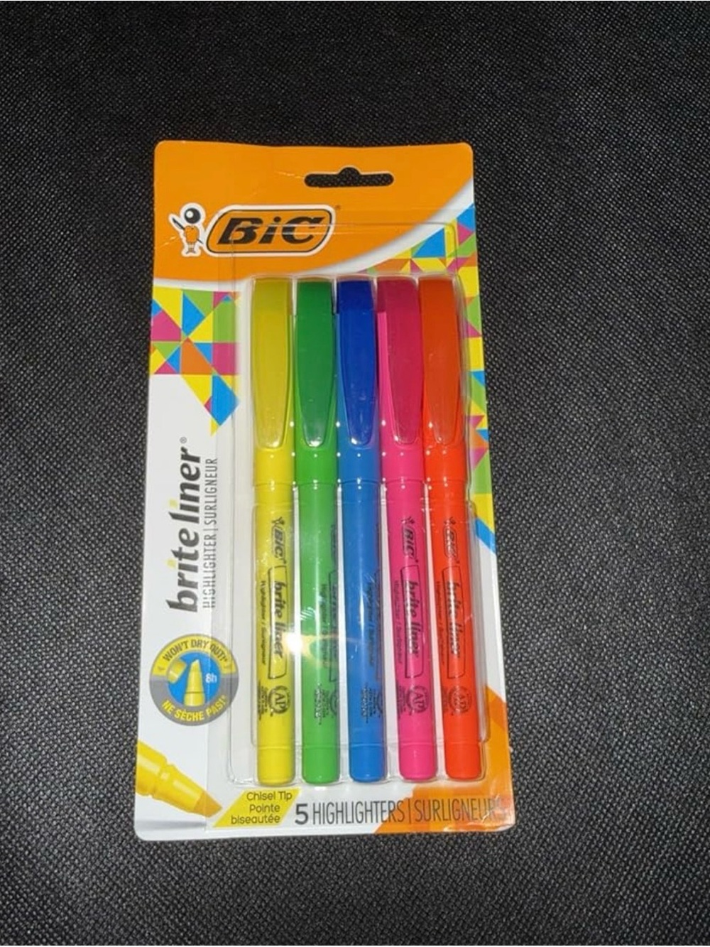 BIC BriteLiner 5-Pack Highlighters - Yellow, Green, Blue, Pink, Orange